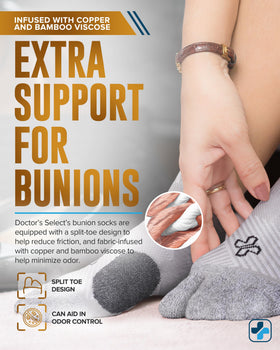 Doctor's Select bunion socks toe separator close-up improving toe alignment.