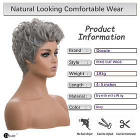 DOcute gray wig shows curly fluffy top for natural volume and bounce.