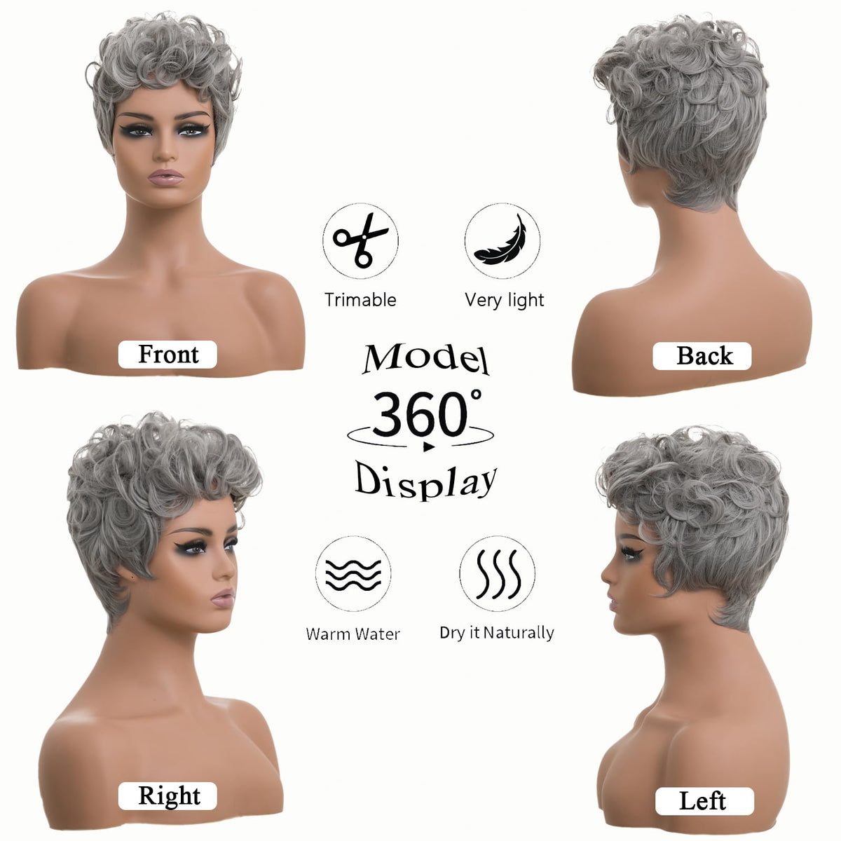 DOcute short pixie wig in grey offers quick, versatile styling.