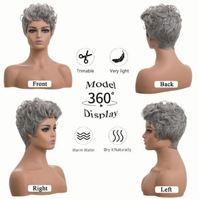DOcute short pixie wig in grey offers quick, versatile styling.
