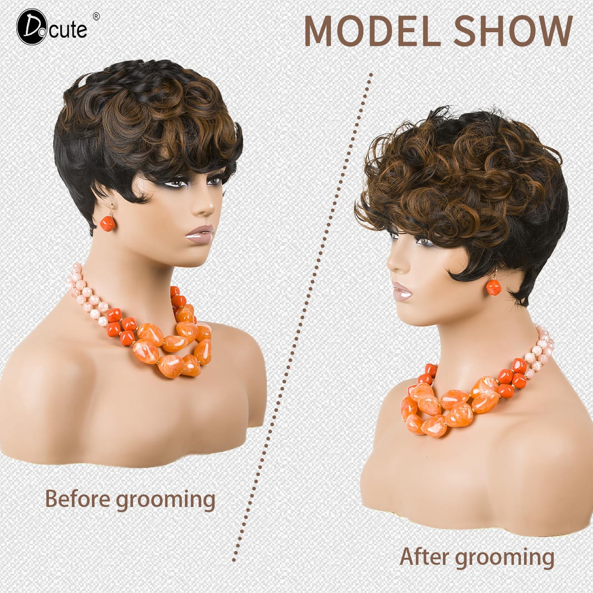 DOcute Pixie Cut Wig close-up curls showcase defined texture and movement.