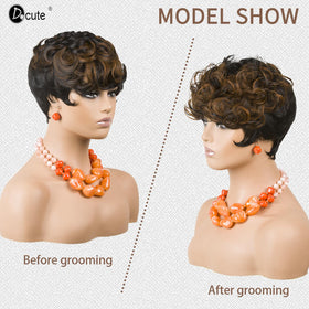 DOcute Pixie Cut Wig close-up curls showcase defined texture and movement.