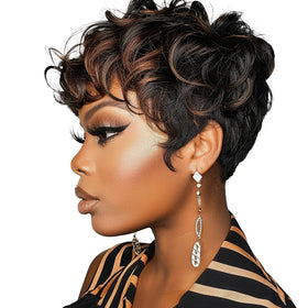 DOcute Pixie Cut Wig front view highlights effortless styling and ombre texture.