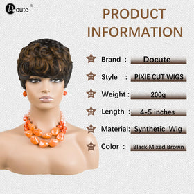 DOcute Pixie Cut Wig ombre brown detail shows vibrant color and soft curls.