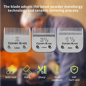 Close-up of ceramic-coated blade shows durability and cooler operation.