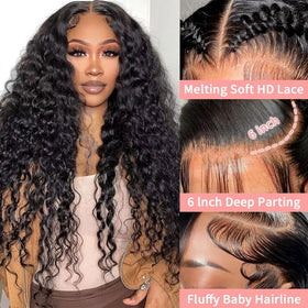Dokihis 180 density human hair wig showing full volume and natural movement