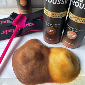 Dolahair lace tint mousse applied to lace front for seamless blend.