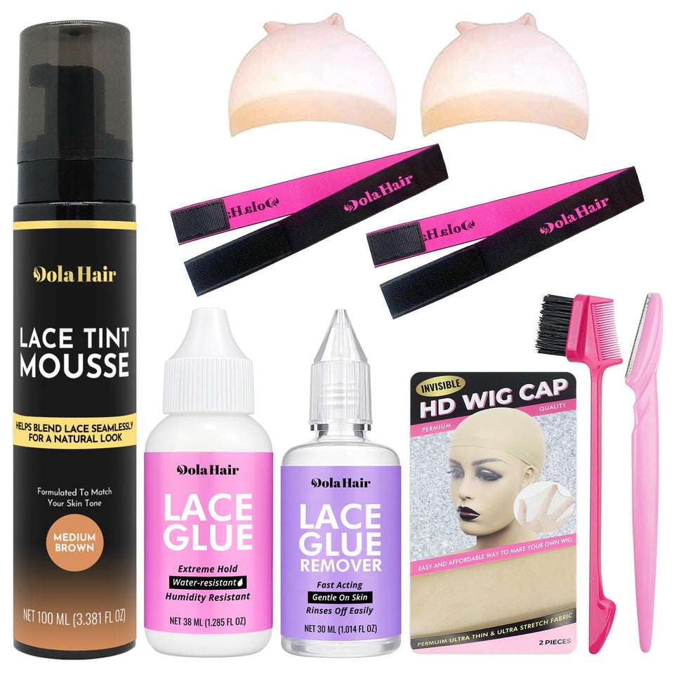 Dolahair lace tint mousse bottle with pump for precise tint application.