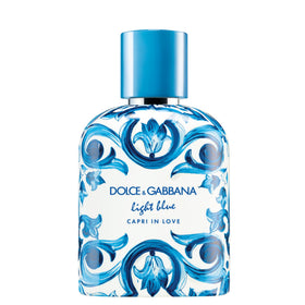 Dolce & Gabbana New Light Blue Capri in Love bottle front with Mediterranean vibe.