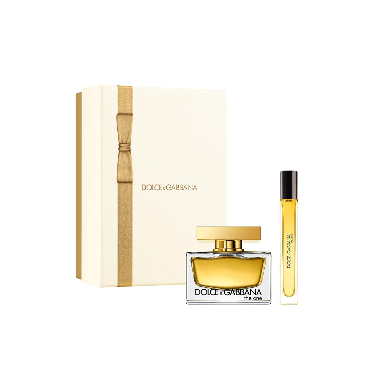 Dolce&Gabbana The One gift set with 75 ml EDP and 10 ml travel spray, ideal for elegant gifting