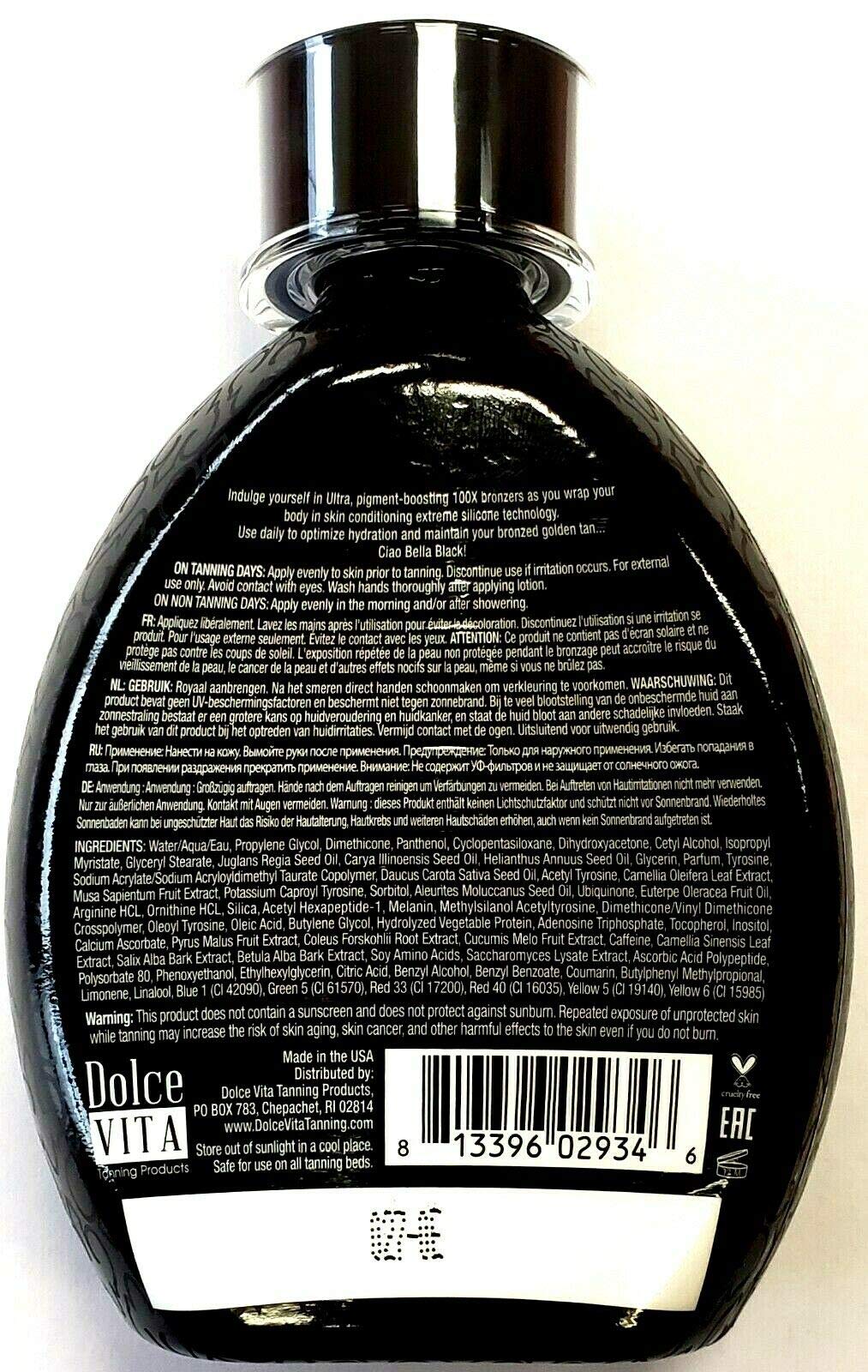 Dolce Vita Bella Black 100X bottle cap highlights premium packaging