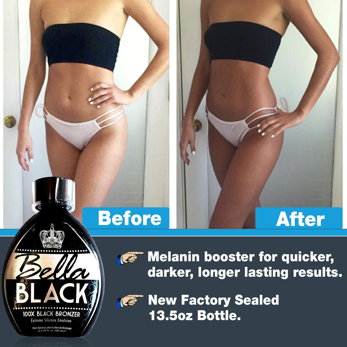 Dolce Vita Bella Black 100X bottle label shows silicone emulsion and banana extract