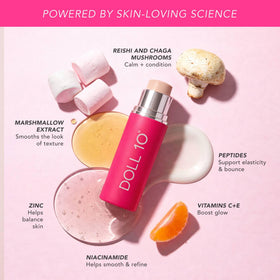 DOLL 10 NO peptide blur stick application swirls for easy blending with medium coverage.
