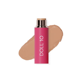DOLL 10 NO peptide blur stick foundation bottle displaying smooth, skin-like coverage.