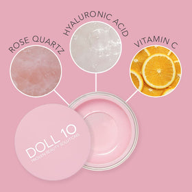 DOLL 10 NO Pink Power Brightening Powder rose quartz motif for brightness inspiration.
