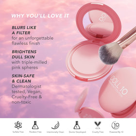 Doll 10 Pink Power Pressed Powder on skin shows blurring and even tone