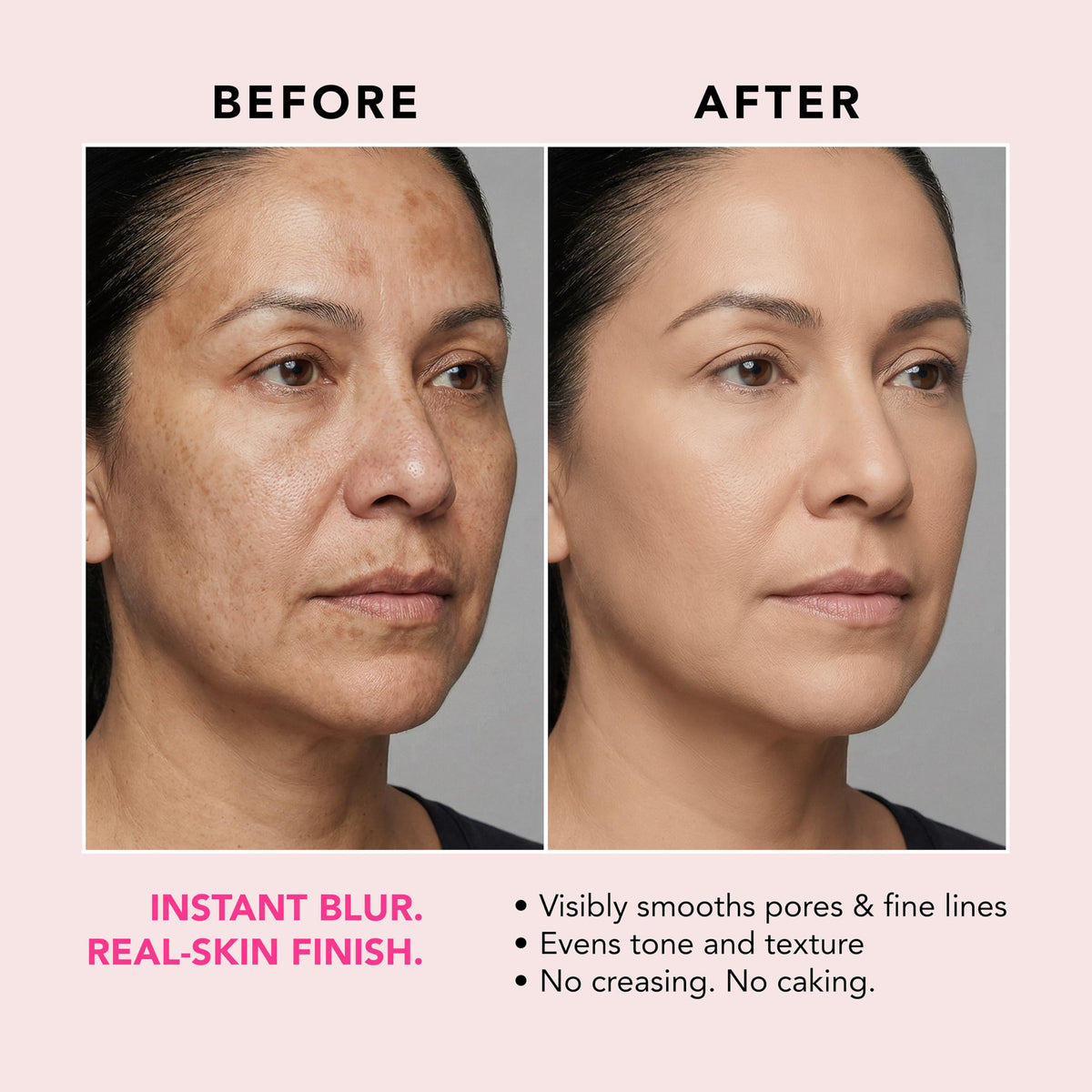 Doll 10 No Peptide Blur Stick shows buildable coverage from light to medium.
