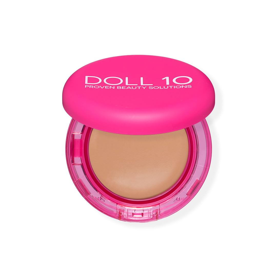 Application using a brush shows buildable coverage for Doll 10 NO foundation