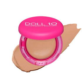 Doll 10 NO Peptide Bounce Balm Foundation jar with natural satin glow on skin