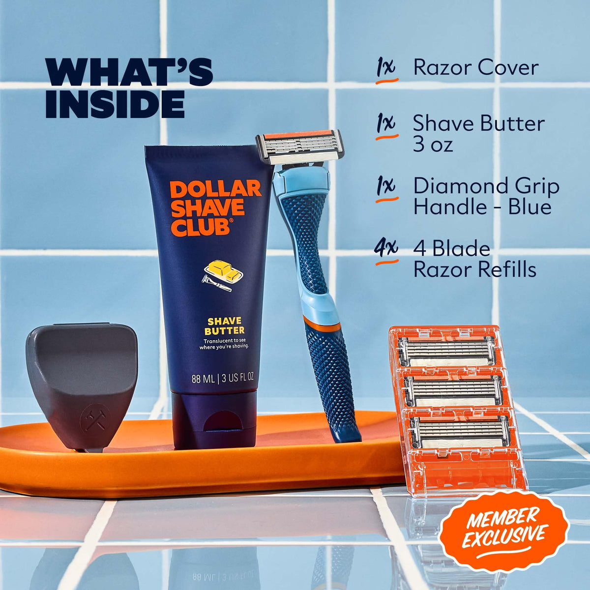 Dollar Shave Club four blade refills designed for quick rinsing