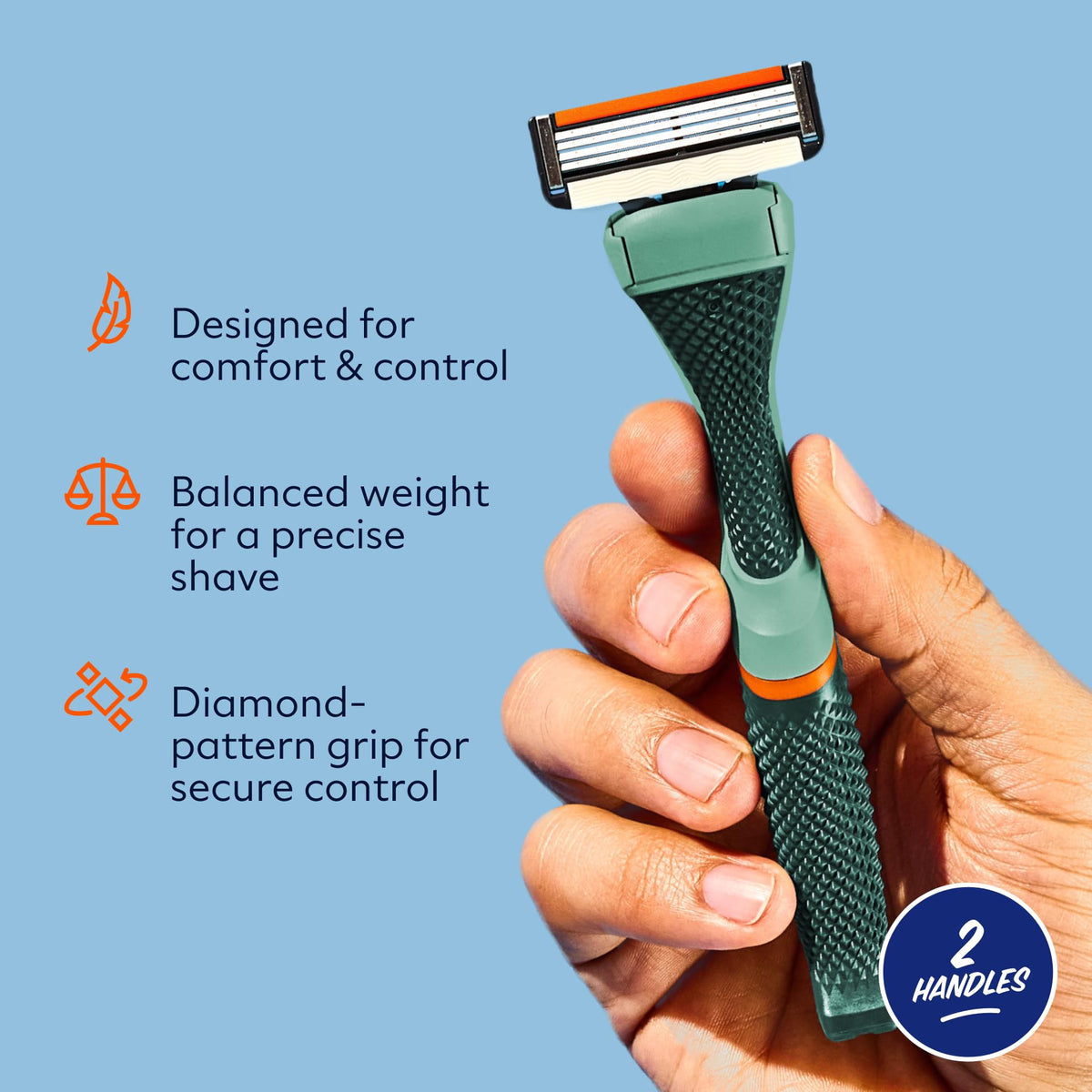 Dollar Shave Club green balanced-weight handle for precise control during shaving