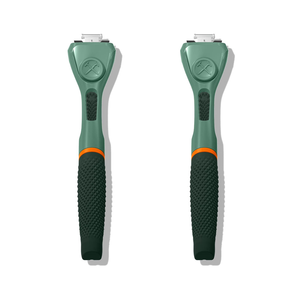 Dollar Shave Club green razor handle 2-pack with ergonomic design for steady daily shaves