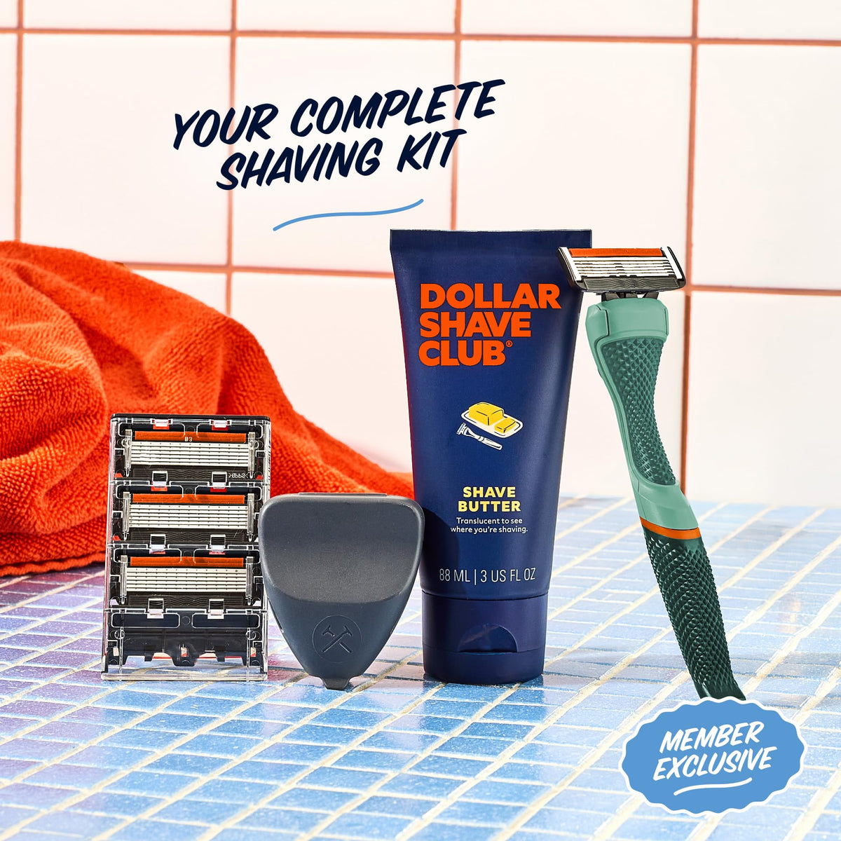 Dollar Shave Club handle with 360-degree diamond grip for steady use.