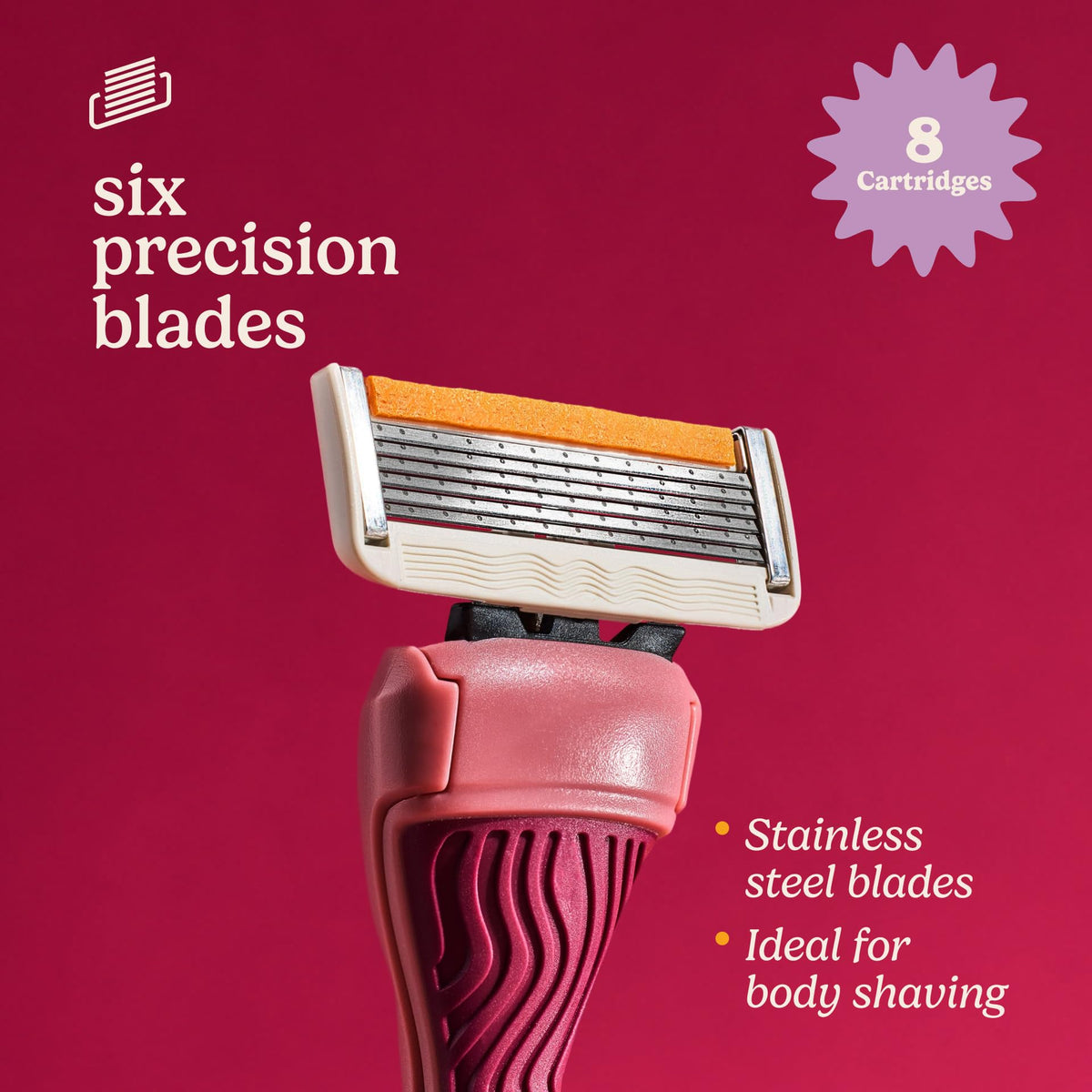 Dollar Shave Club razor hugs curves for silky-smooth legs and bikini line.