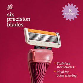 Dollar Shave Club razor hugs curves for silky-smooth legs and bikini line.