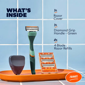 Dollar Shave Club travel shave set green handle for secure comfortable grip