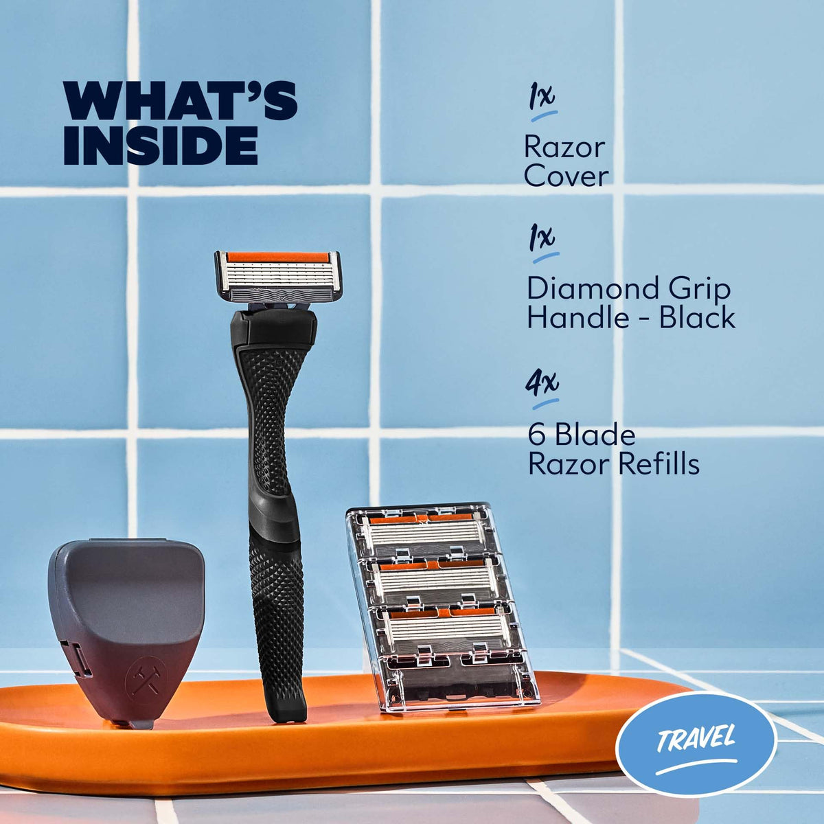 Six-blade refills for close, comfortable shaves with Dollar Shave Club.