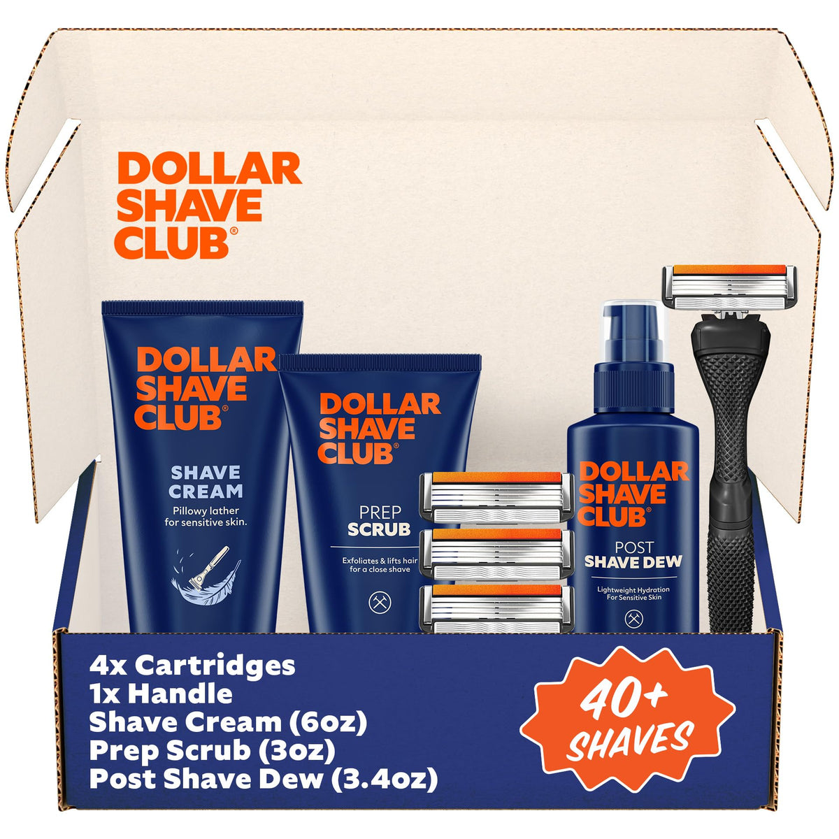 Dollar Shave Club four-blade razor refills for smooth passes and easy rinsing.