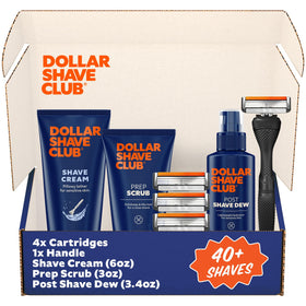 Dollar Shave Club four-blade razor refills for smooth passes and easy rinsing.