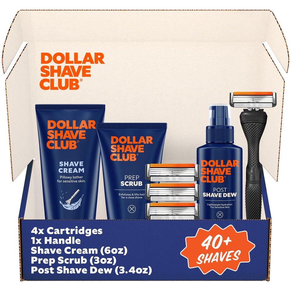 Dollar Shave Club four-blade razor refills for smooth passes and easy rinsing.