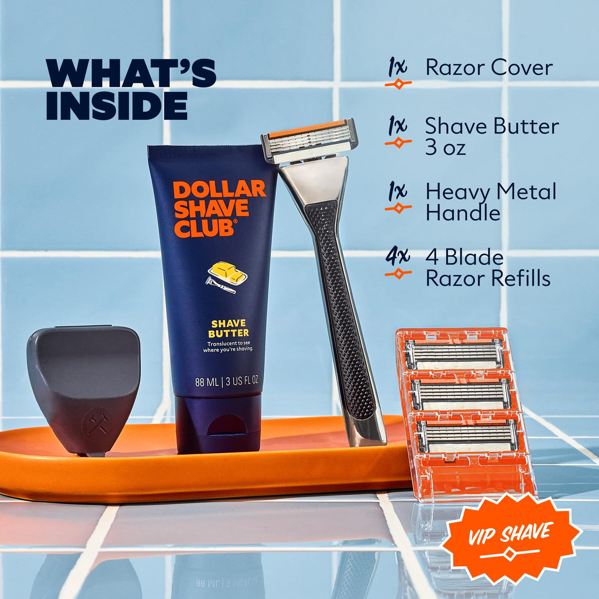 Dollar Shave Club VIP Shave Set four blade refills for a smooth, efficient shave.