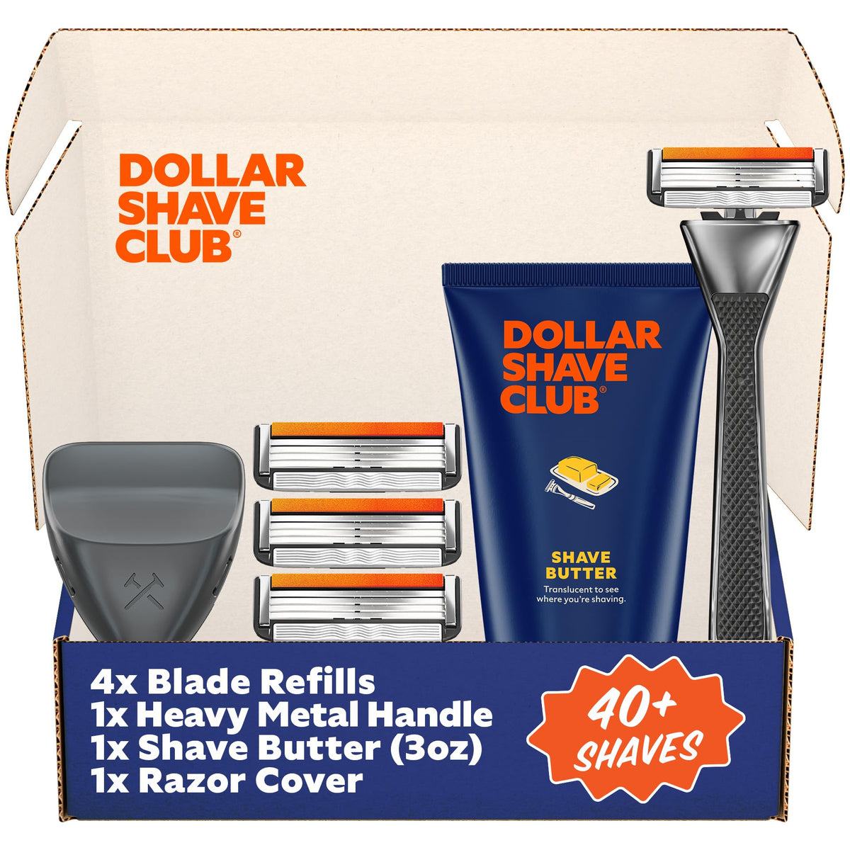 Dollar Shave Club VIP Shave Set with heavy metal handle for precise, controlled shaving.