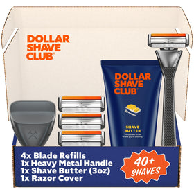 Dollar Shave Club VIP Shave Set with heavy metal handle for precise, controlled shaving.