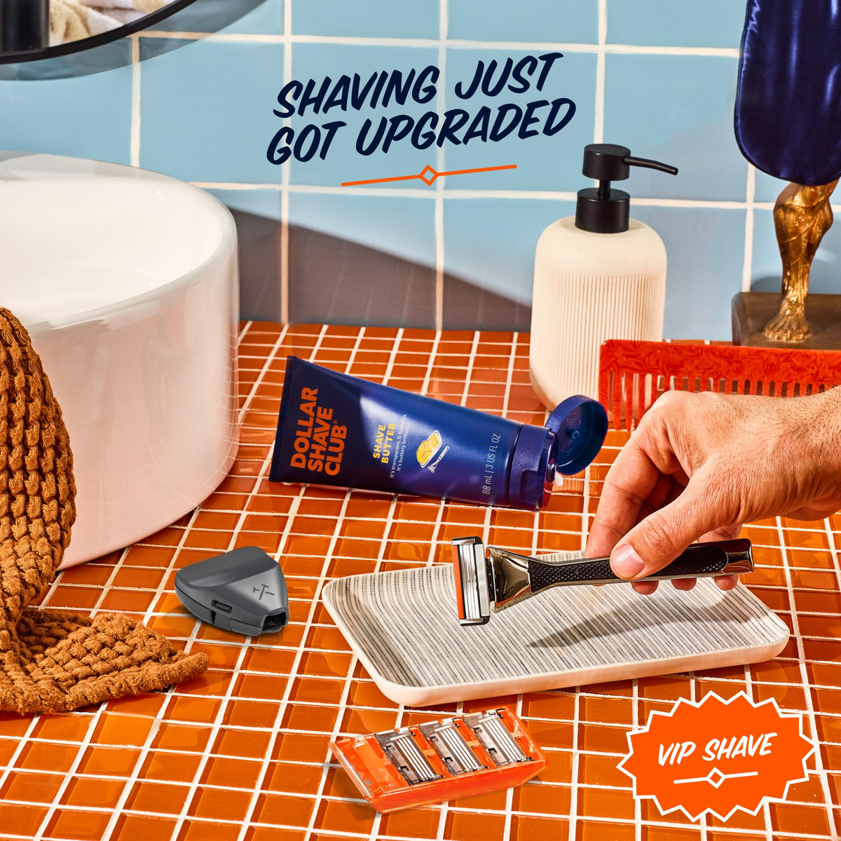 Dollar Shave Club VIP Shave Set shave butter provides visible glide for precise shaving.