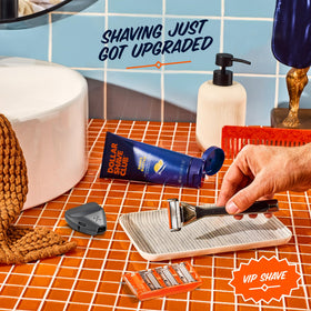Dollar Shave Club VIP Shave Set shave butter provides visible glide for precise shaving.