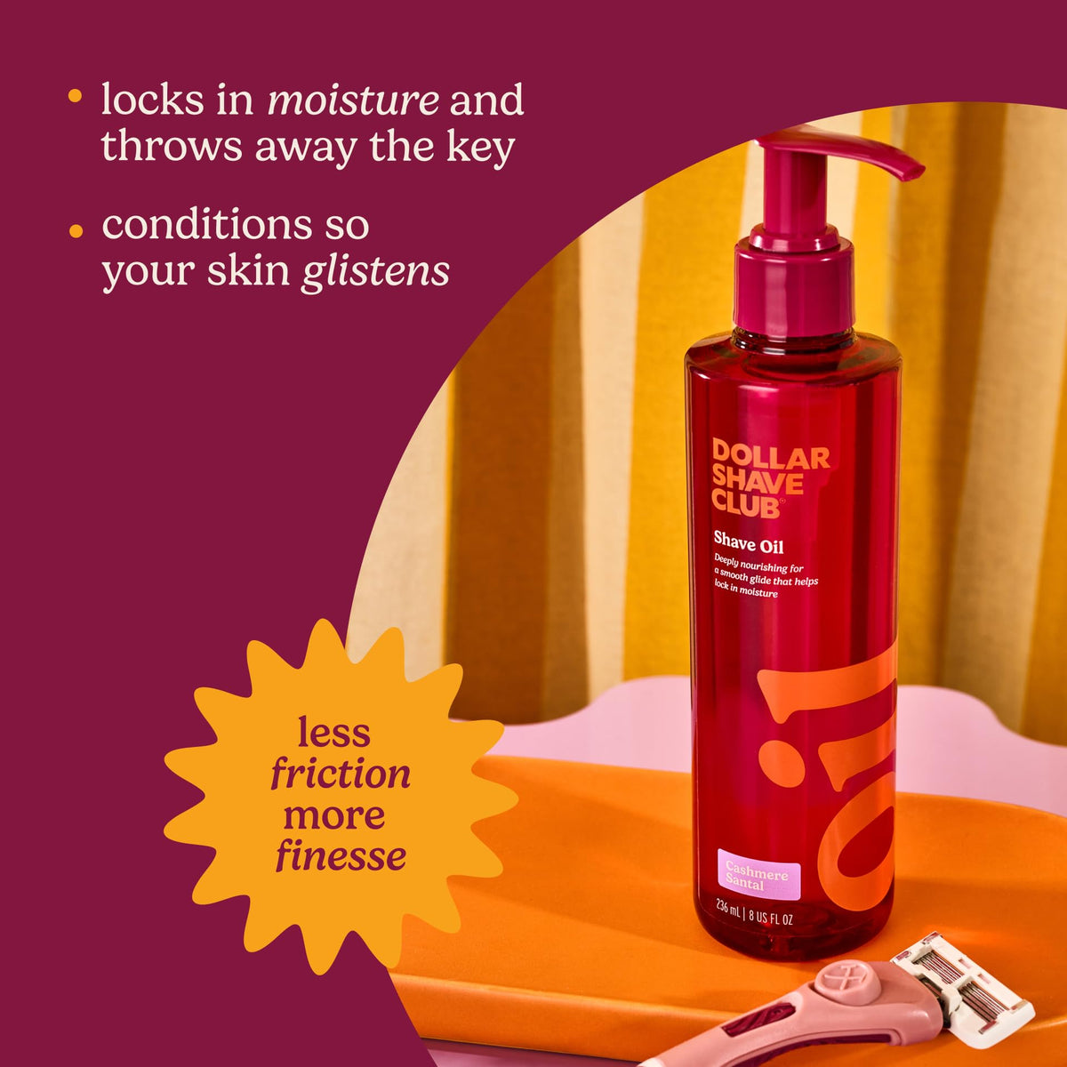 Closeup of Cashmere Santal fragrance notes in Dollar Shave Club shave oil.