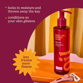 Closeup of Cashmere Santal fragrance notes in Dollar Shave Club shave oil.