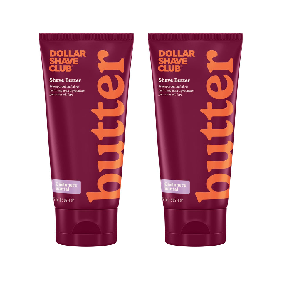 Dollar Shave Club women's Cashmere Santal shave butter 2-pack bottle promoting smooth glide
