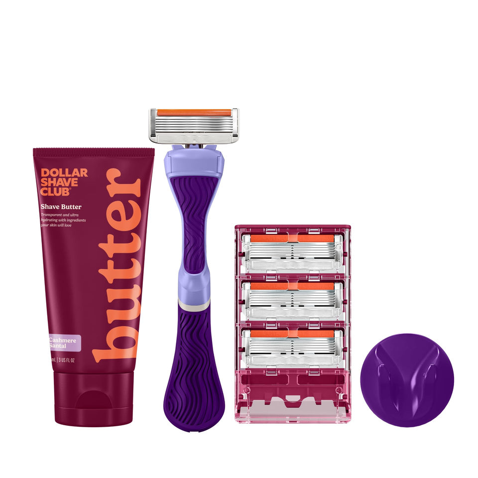 Dollar Shave Club Women purple wavy grip handle for precise shaving