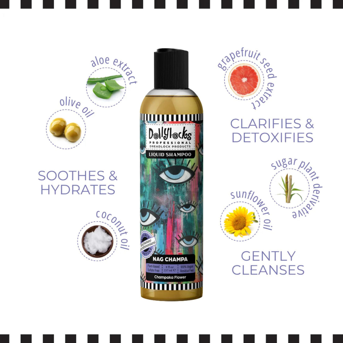Dollylocks Aloe coconut plant-based formula label highlights vegan cruelty-free credentials.