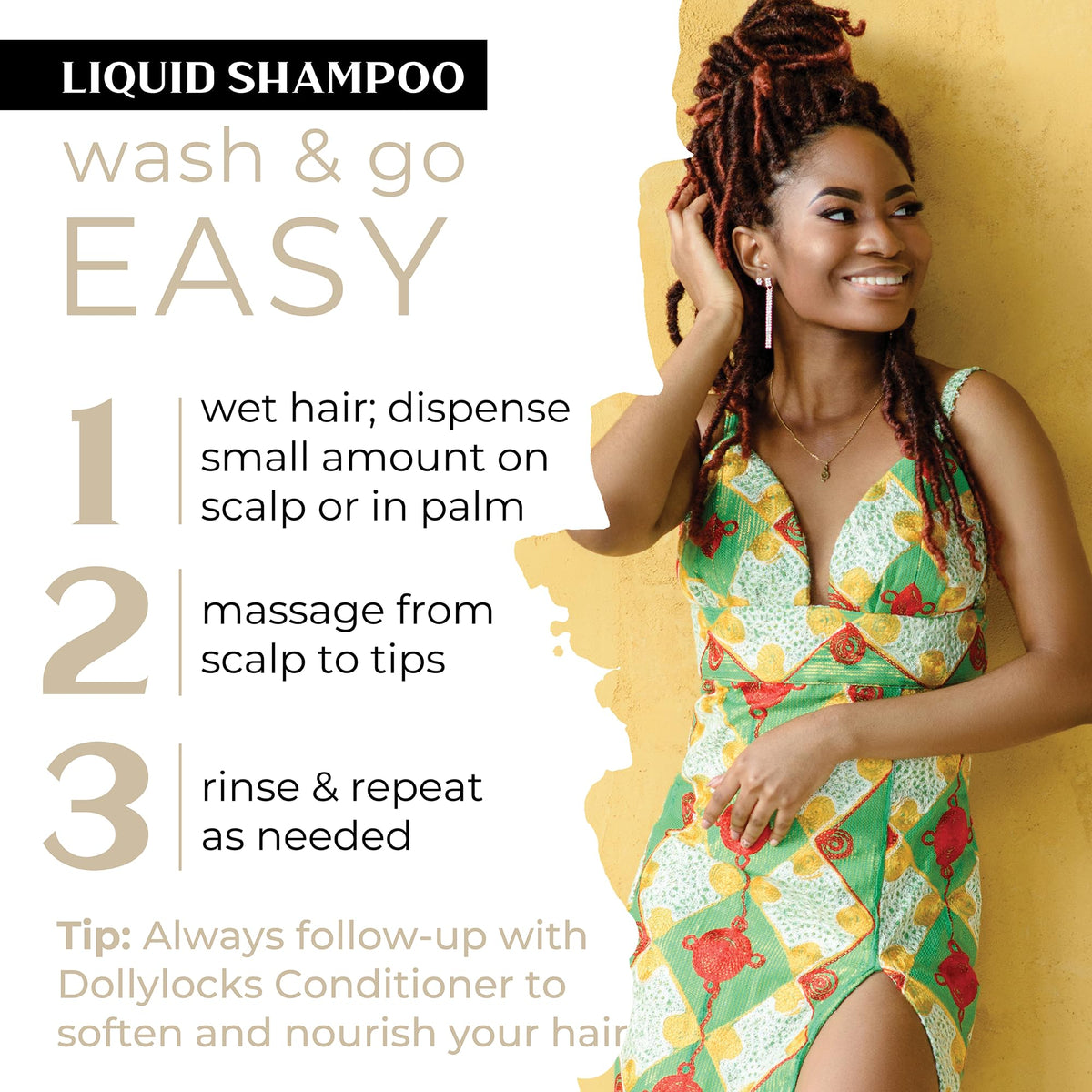Dollylocks Coconut Lime shampoo demonstrating gentle lather for textured hair