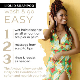 Dollylocks Coconut Lime shampoo demonstrating gentle lather for textured hair