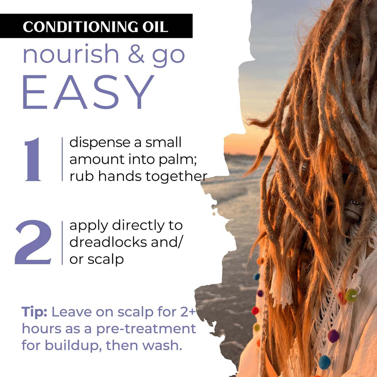 Dollylocks Nag Champa oil drops provide calming aroma while nourishing hair.