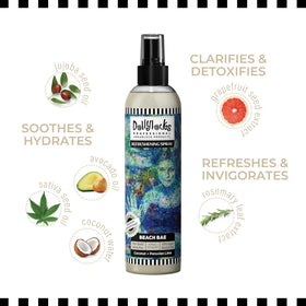 Dollylocks Refreshening Spray for locs and braids shown, enabling quick refresh between washes.