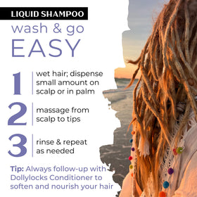 Dollylocks Residue-free clarification scene demonstrates light, non-sticky locs.