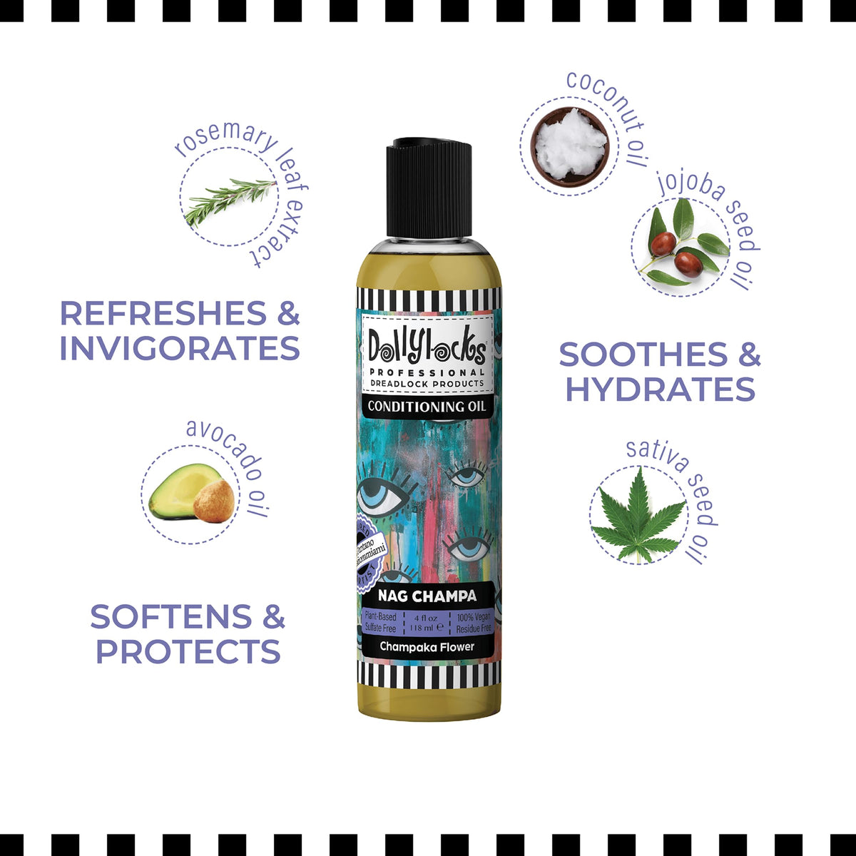 Dollylocks vegan, cruelty-free oil packaging uses eco-friendly materials.